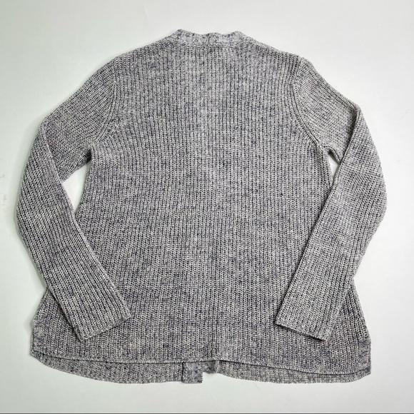 J. Jill Heathered Grey Blue Single Button Linen Blend Knit Cardigan Sweater Top - Picture 3 of 12
